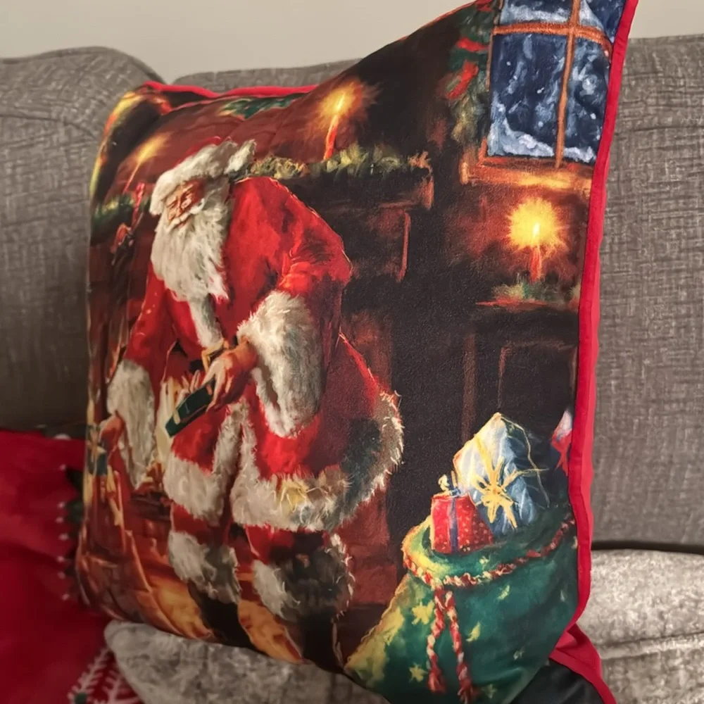 Santa Claus Gifts Under Tree Christmas Holiday Throw 16x16” Pillow Home Decor